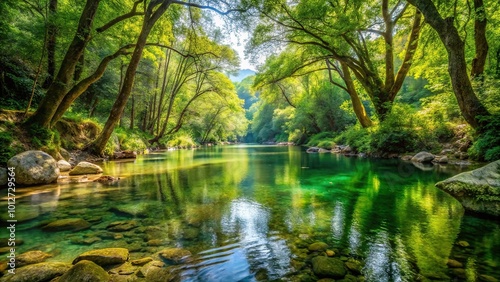 forest scenery along Tusciano river in Cilento Macro