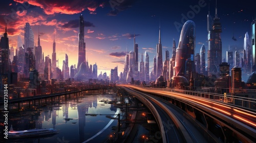 Futuristic Cityscape at Sunset