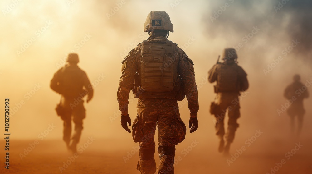 Soldiers Walking Through Smoke and Dust Soldiers Walking Through Smoke and Dust