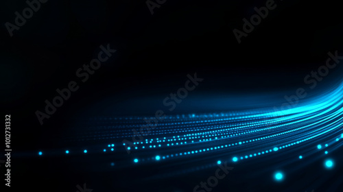 Futuristic abstract background featuring glowing blue lines and dots, creating sense of motion and depth. design evokes modern and technological feel, perfect for various digital applications