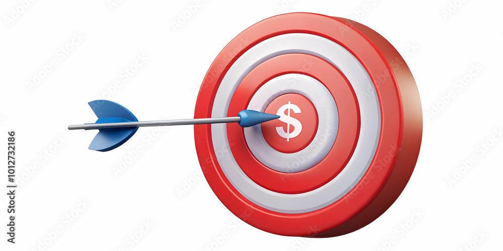 Vector icon of a bullseye with a dollar sign in the center representing financial targets. concept as A clean vector illustration of a bullseye target with a dollar sign at its center; uses bold color Vector icon of a bullseye with a dollar sign in the center representing financial targets. concept as A clean vector illustration of a bullseye target with a dollar sign at its center; uses bold color