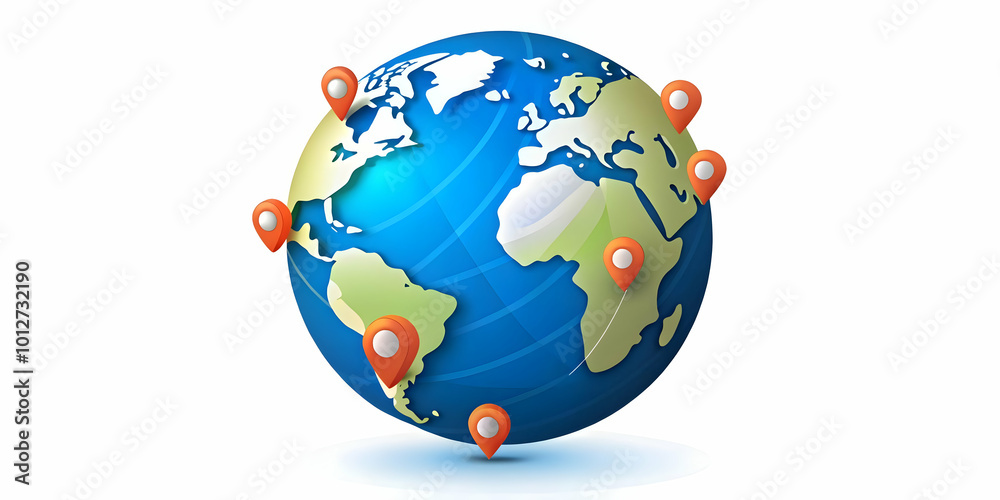 Fototapeta premium Vector Illustration of a Globe with Location Pins for Global Marketing - Modern Design for Infographics on International Business Expansion and Marketing Strategies