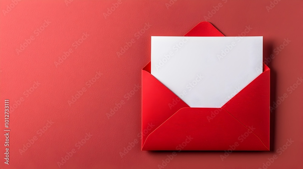 Red Envelope with Blank White Card on Pastel Pink Background for Valentine s Day Greeting Card Template Red Envelope with Blank White Card on Pastel Pink Background for Valentine s Day Greeting Card Template