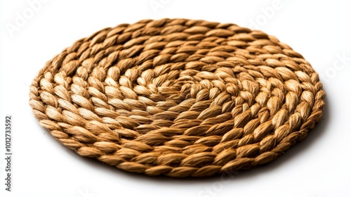 Round Braided Placemat Isolated on White, showcasing a natural, rustic, and handcrafted design, perfect for adding a touch of warmth and elegance to your dining table.