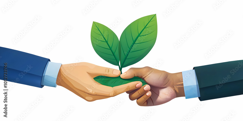 Flat Macro of Hands Passing a Leaf: Close-Up Image Depicting Transfer of Responsibility and Growth in ESG Commitment - Simple Vector Illustration Flat Macro of Hands Passing a Leaf: Close-Up Image Depicting Transfer of Responsibility and Growth in ESG Commitment - Simple Vector Illustration