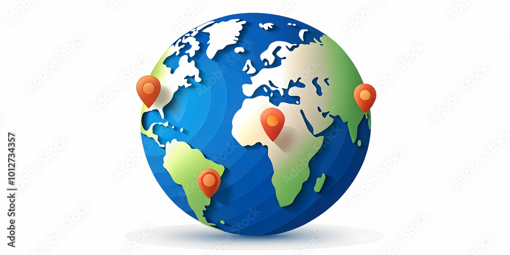 Vector Illustration of a Globe with Location Pins for Global Marketing Strategies, Showcasing International Business Reach and Expansion Vector Illustration of a Globe with Location Pins for Global Marketing Strategies, Showcasing International Business Reach and Expansion
