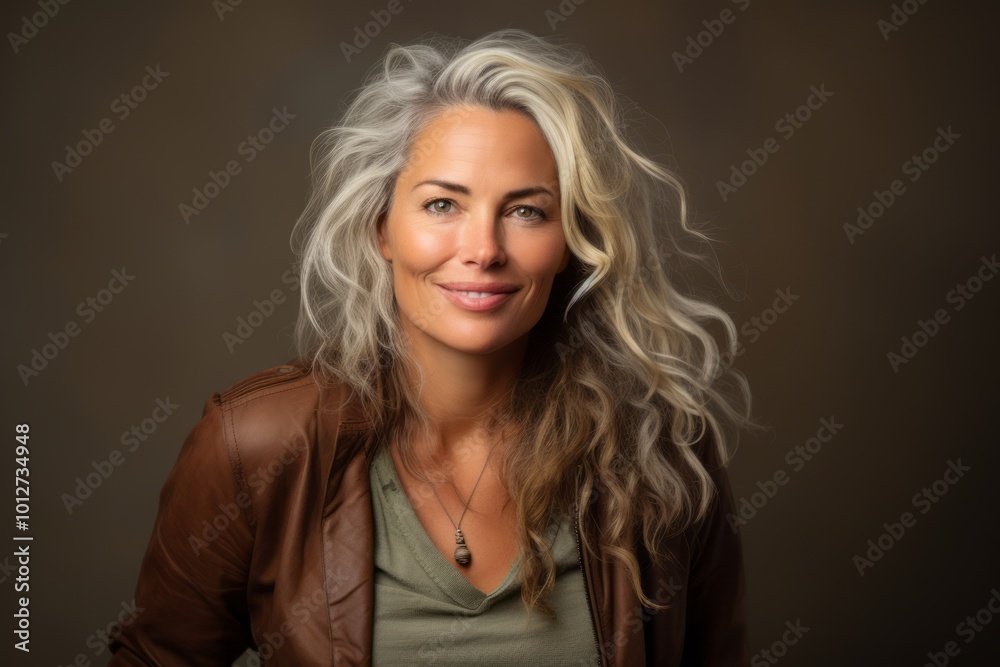 Portrait of a beautiful middle aged woman with blond hair on a dark background Portrait of a beautiful middle aged woman with blond hair on a dark background