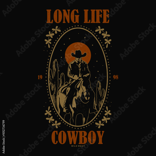 Vintage illustration of cowboy vector t shirt design vector graphic typographic poster or tshirts street wear and Urban style	