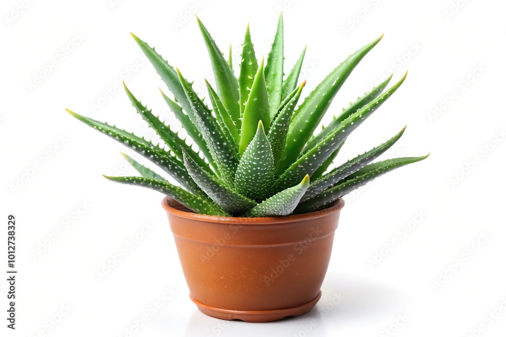 Fresh aloe vera plant in pot isolated on white background