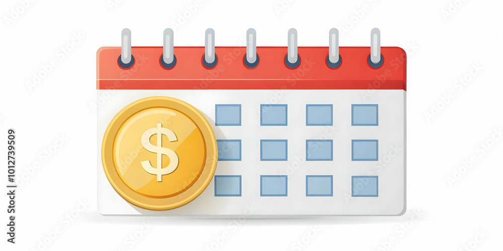 Vector illustration of a calendar with a dollar sign on a date representing financial planning. concept as A crisp vector image showing a calendar page with a highlighted date marked by a dollar sign; Vector illustration of a calendar with a dollar sign on a date representing financial planning. concept as A crisp vector image showing a calendar page with a highlighted date marked by a dollar sign;