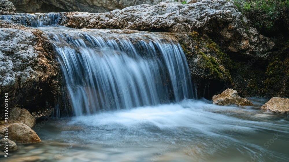 Obraz premium Tranquil Waterfall in a Rocky Gorge
