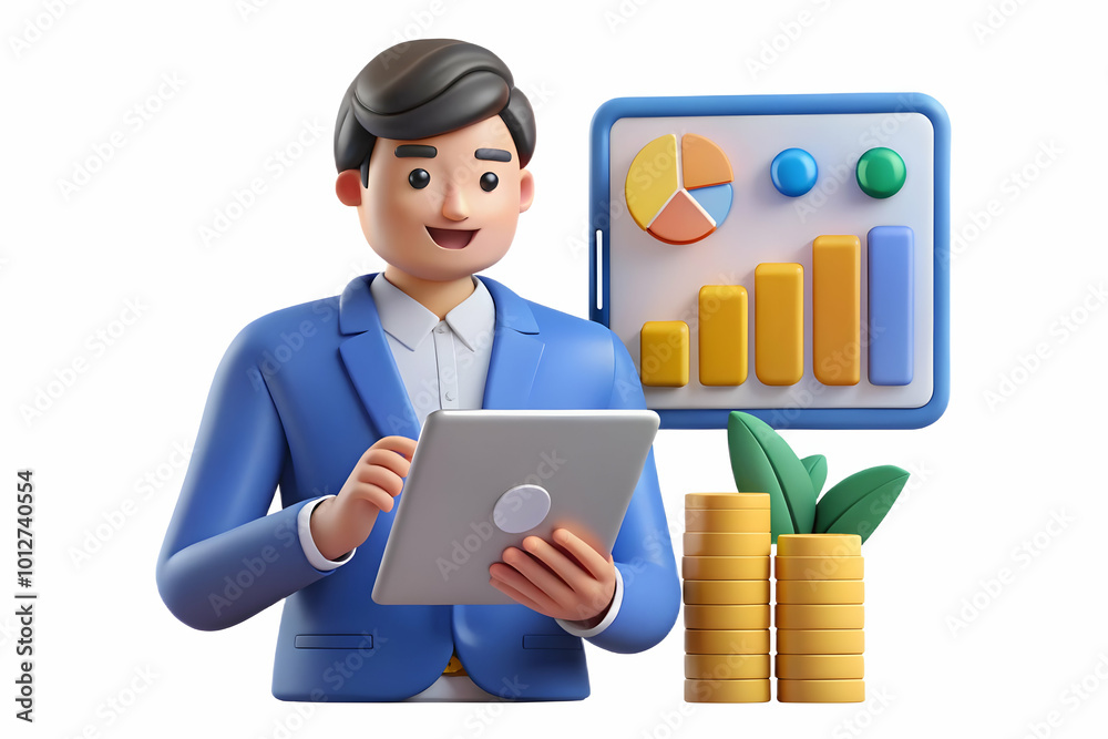 A person using a tablet to review financial data with a plain white background and ample space for text captured with a slight tilt to focus on the device and data. concept as Emphasizes digital finan A person using a tablet to review financial data with a plain white background and ample space for text captured with a slight tilt to focus on the device and data. concept as Emphasizes digital finan