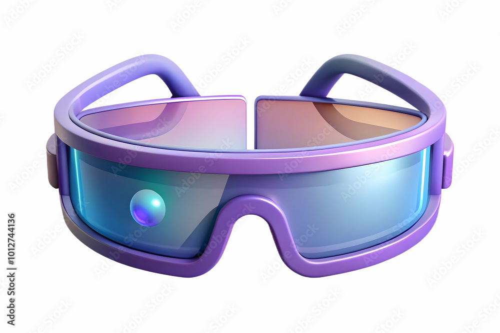 Flat Holographic Augmented Reality Glasses with Floating UI Elements: Close-Up Pan of AR Glasses Showcasing Holographic User Interface on White Background