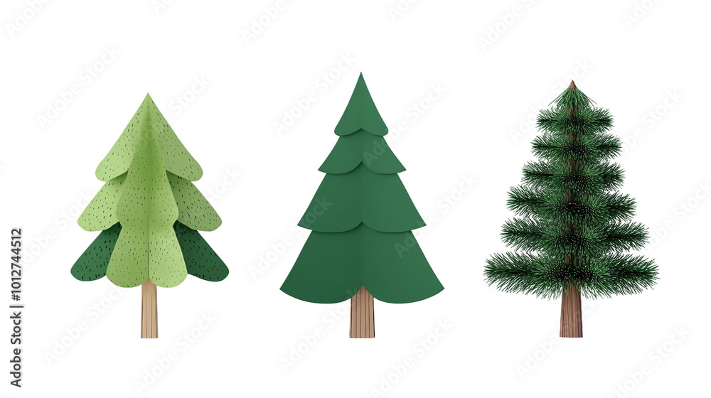 3d Cartoon Style Christmas Tree Set