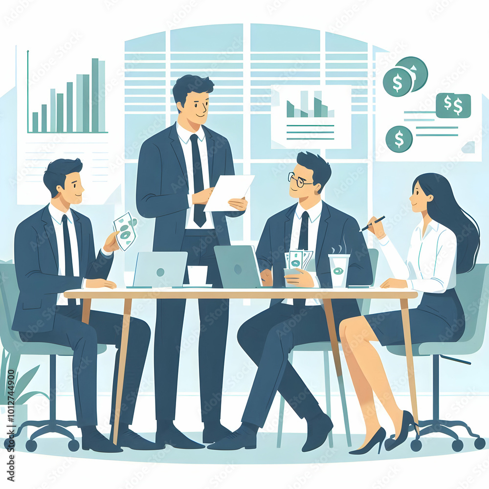 Flat Candid Business Meeting on Cash Flow Strategies: Modern Office Team Collaborating on Financial Planning Flat Candid Business Meeting on Cash Flow Strategies: Modern Office Team Collaborating on Financial Planning
