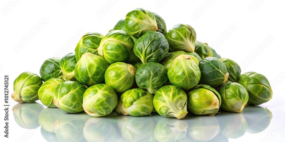 Fresh Brussels sprouts reflected on white background Fresh Brussels sprouts reflected on white background