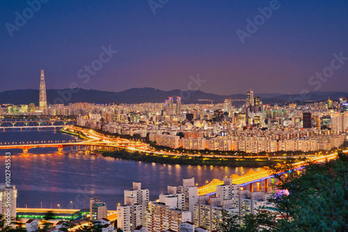 romantic night view of Seoul, Korea