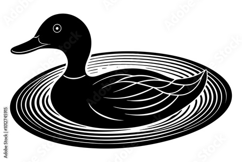 Beautiful Vector Illustration of a Duck Gliding Across a Tranquil Pond
