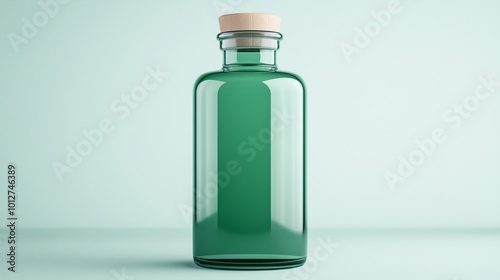 Clear Green Bottle with Wooden Cork on Light Background