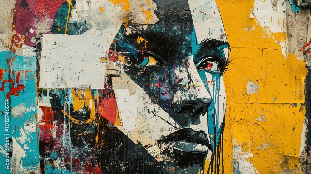 Fototapeta premium Striking urban mural of a woman's face with vibrant colors