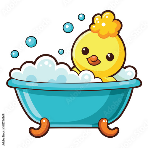 Cute Baby Duck in Tub vector illustration