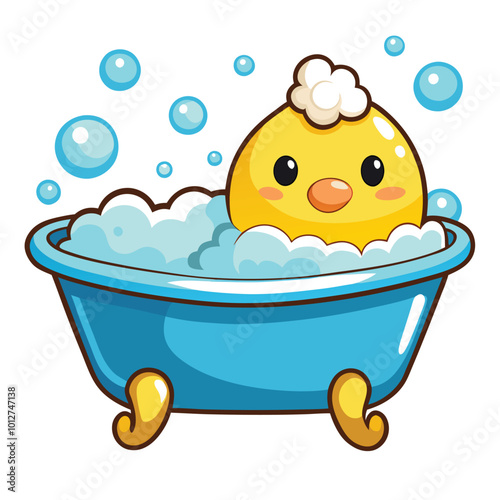 Cute Baby Duck in Tub vector illustration isolated on a white background