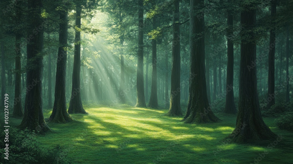 Obraz premium Sunlight Through Forest Trees