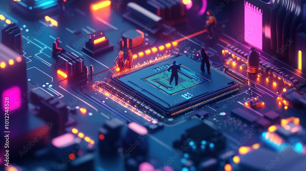 Fototapeta premium Tiny Figures Working on a Motherboard