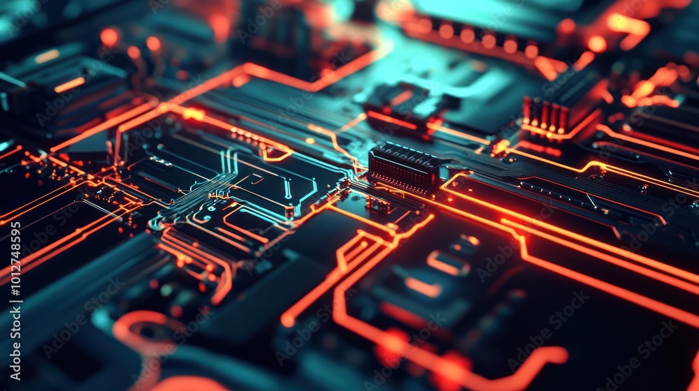 Circuit Board with Glowing Lines Circuit Board with Glowing Lines