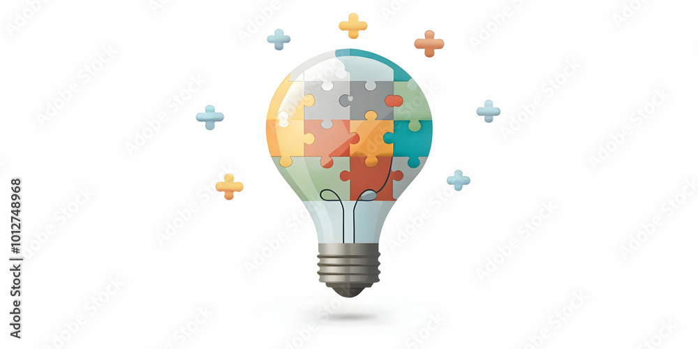 Flat Floating Light Bulb with Puzzle Pieces - Symbolizing Innovative Solutions and Community Collaboration in ESG Efforts | Simple Vector Illustration Flat Floating Light Bulb with Puzzle Pieces - Symbolizing Innovative Solutions and Community Collaboration in ESG Efforts | Simple Vector Illustration