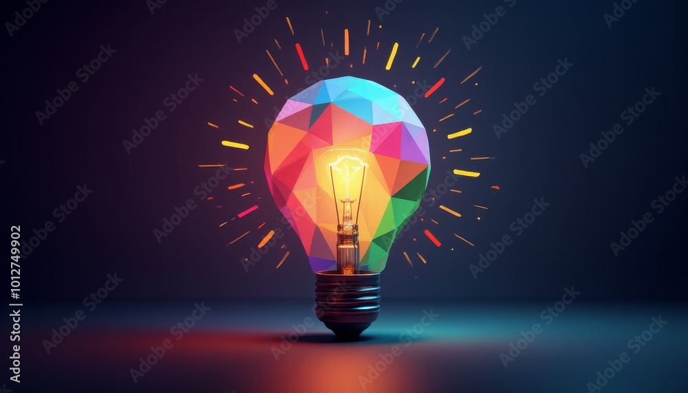 A colorful light bulb is lit up in a dark room A colorful light bulb is lit up in a dark room