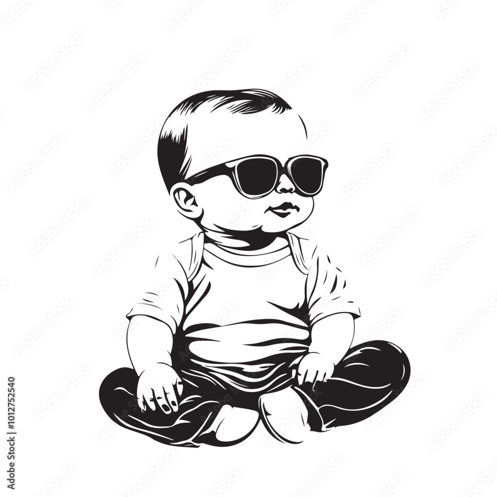 Cute little baby boy with sunglasses Vector image isolated on white background Cute little baby boy with sunglasses Vector image isolated on white background