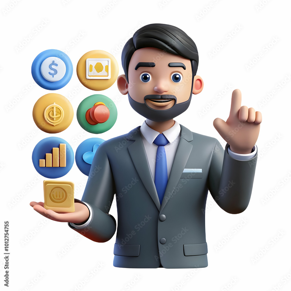 Digital Art of Businessman Interacting with Virtual Financial Icons Against Bokeh Background - Technology in Finance and Modern Business Operations Digital Art of Businessman Interacting with Virtual Financial Icons Against Bokeh Background - Technology in Finance and Modern Business Operations