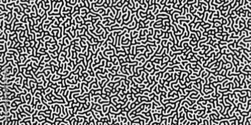 Turing reaction diffusion monochrome seamless pattern with chaotic motion .Linear design with biological shapes. Organic lines in memphis. abstract turing organic wallpaper background .	