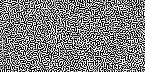 Turing reaction diffusion monochrome seamless pattern with chaotic motion .Linear design with biological shapes. Organic lines in memphis. abstract turing organic wallpaper background .	