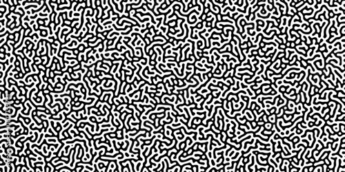 Turing reaction diffusion monochrome seamless pattern with chaotic motion .Linear design with biological shapes. Organic lines in memphis. abstract turing organic wallpaper background .	