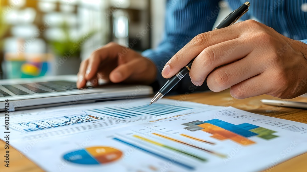 Businessman Analyzing Financial Data Charts and Graphs Businessman Analyzing Financial Data Charts and Graphs