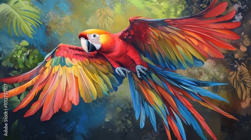 Vibrant Scarlet Macaw in Flight