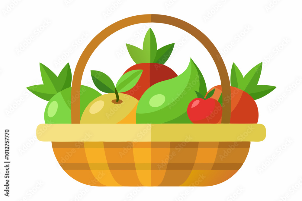 Fruits basket on different fruits vector art illustration Fruits basket on different fruits vector art illustration