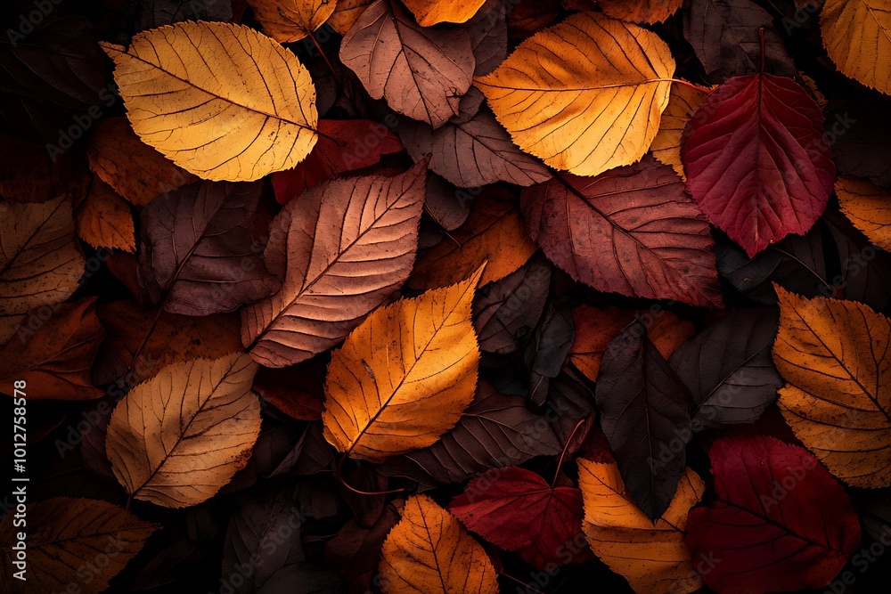 Beautiful Red and dark autumn leaves.