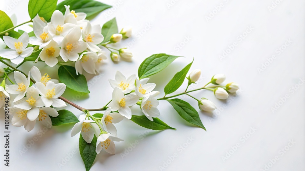 Obraz premium Fresh jasmine flowers against white background