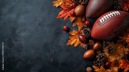 Football and Fall, combining the spirit of fall football games with Thanksgiving traditions, with copy space, Thanksgiving