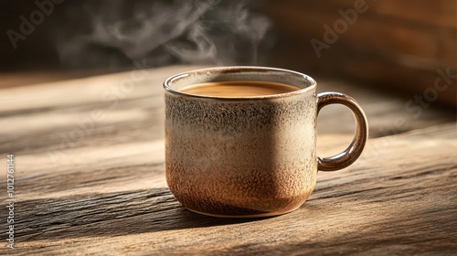 Warm Coffee in a Rustic Mug