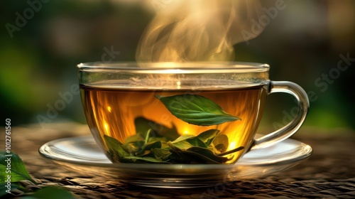 Fresh Herbal Tea with Steaming Leaves