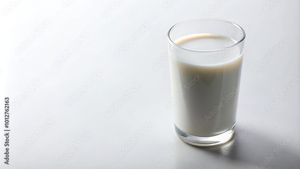 Fresh milk in a clear glass on a white surface extreme close-up Fresh milk in a clear glass on a white surface extreme close-up