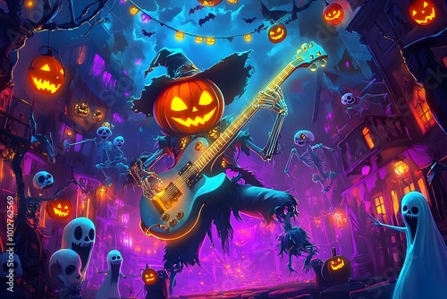halloween pumpkin musician witch jack o lantern evil face background wallpaper fright tradition culture fantasy art