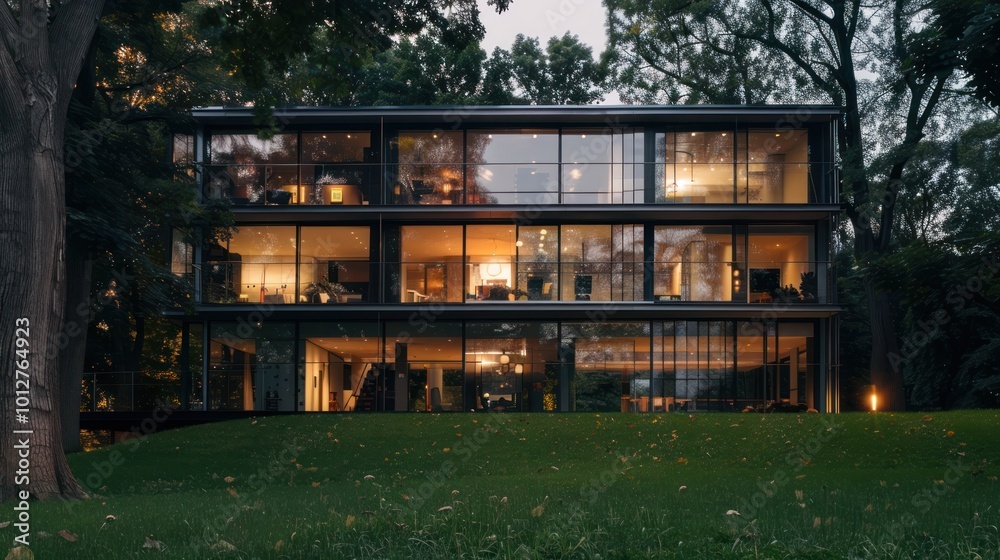 Modern Glass House Surrounded by Trees Modern Glass House Surrounded by Trees