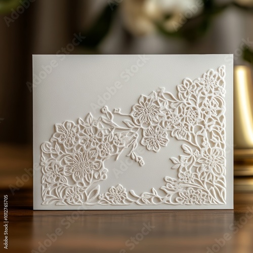 Elegant Floral Wedding Invitation Card with Laser Cut Design
