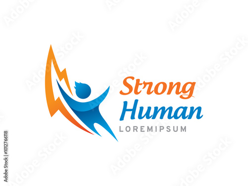 People and thunder bolt logo symbol or icon template
