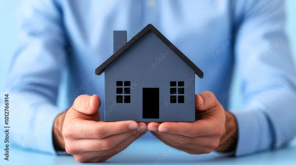 Real estate investment concept Man touch virtual house icon for analyzing mortgage loan home and insurance real property mortgage interest rate Real estate investment concept Man touch virtual house icon for analyzing mortgage loan home and insurance real property mortgage interest rate